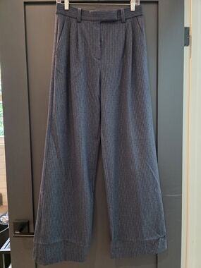 Maje Navy Pinstripe Wide-Leg Trousers With Sparkles